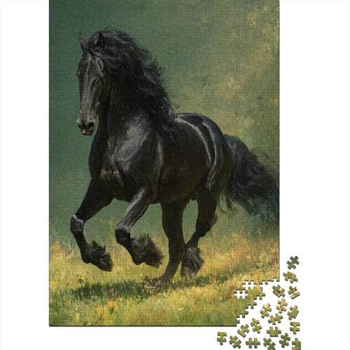 Schwarzes,muskulösesHorserenntimgrünenGras1000Teile:UnmöglichesPuzzleFürErwachsene,Spiele,Geschenke,Kinder,Herausforderungs38x26cm/1000pcs von kaiyun