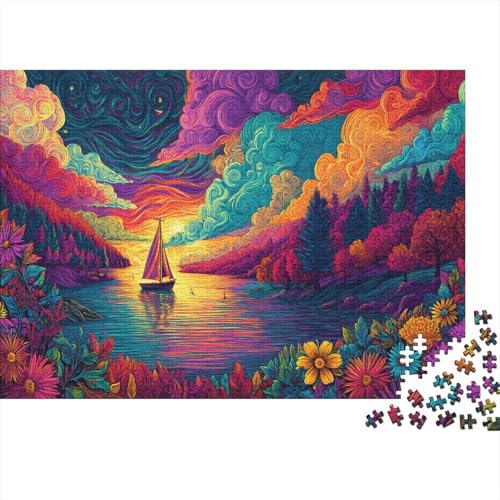 Segelbootlandschaft 1000pcs (75x50cm) Schwer Puzzle Lernspiel Impossible Bunte Wolken Herausforderung Spielzeug Für Erwachsene Kinder von kaiyun