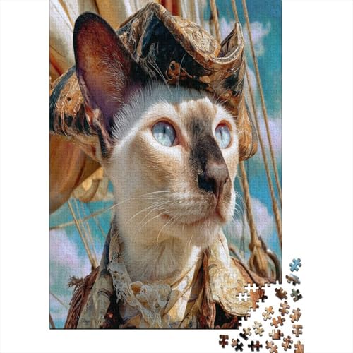 Siamkatze im Piratenkostüm fährt EIN Segelboot1000 Teile: Unmögliches Puzzle Für Erwachsene, Spiele, Geschenke, Kinder, Herausforderungs38x26cm/1000pcs von kaiyun