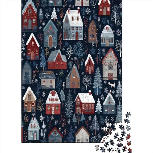 Skandinavisches Weihnachtsdorf-Muster Rätsel Für Erwachsene || Familienspaß-Puzzles 38x26cm/1000pcs von kaiyun