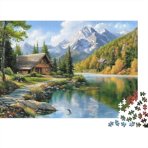 Sommerlandschaft,Rätsel Für Erwachsene 1000pcs (75x50cm),Herausforderungsspiele Berge, Seehütten von kaiyun