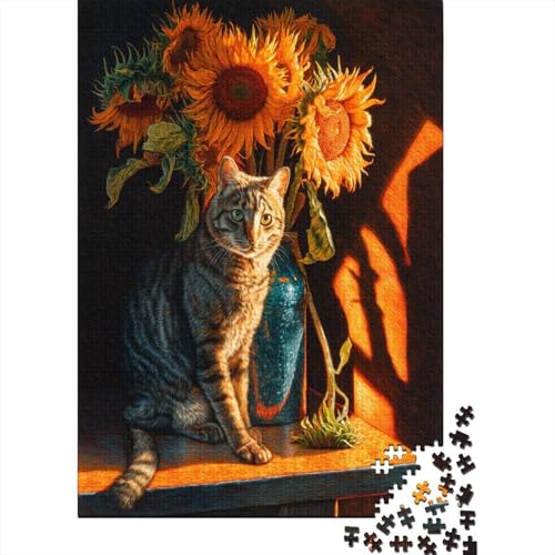Sonnenblume Katze auf dem Tisch1000 Teile: Unmögliches Puzzle Für Erwachsene, Spiele, Geschenke, Kinder, Herausforderungs70x50cm/1000pcs von kaiyun
