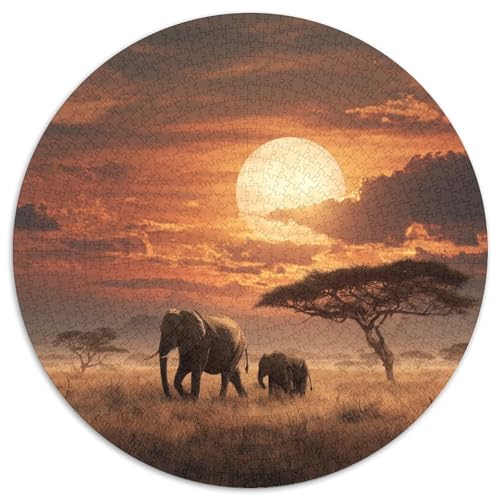 Sonnenuntergang, Elefant 1000pcs (67.5x67.5cm) Puzzle, Lernspiel Impossible Savannenlandschaft Herausforderungsspielzeug Für Erwachsene Teenager von kaiyun