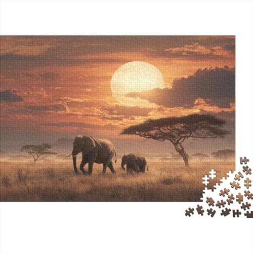 Sonnenuntergang, Zwei Elefanten 1000pcs (75x50cm) Puzzle, Lernspiel Impossible Herausforderungsspielzeug Für Erwachsene Teenager von kaiyun