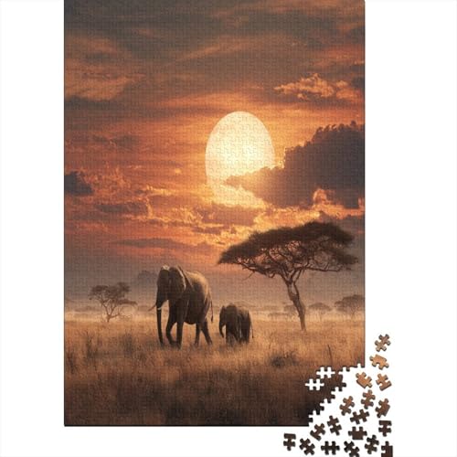 Sonnenuntergang, Zwei Elefanten Puzzle 1000 Teile Für Erwachsene, Lernspiele, Heimdekoration38x26cm/1000pcs von kaiyun