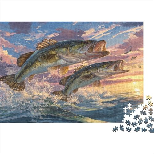 Sonnenuntergang,Forellenbarsch und Marlin springen aus dem Wasser,1000pcs (75x50cm),DIY-Puzzle Für Erwachsene von kaiyun