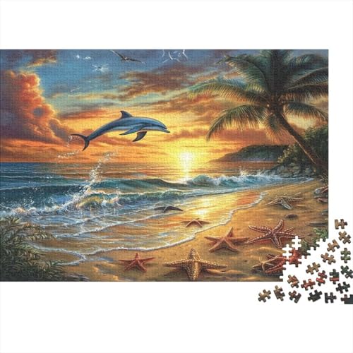 Sonnenuntergang am Strand Rätsel Für Erwachsene |Seesterne, Frühlingende Dolphine| 1000pcs (75x50cm) Puzzles Lernspiele Home Decor von kaiyun