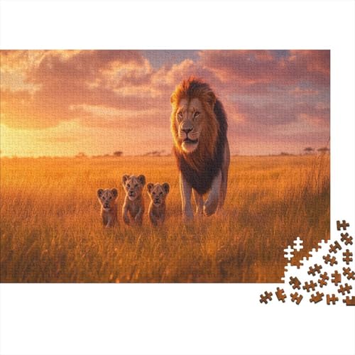 Stolzer Löwe führt Zwei verspielte Jungen 1000pcs (75x50cm) Puzzles, Die Für Erwachsene Und Personen Ab 14 Jahren Geeignet Sind Sonneny Savannah von kaiyun