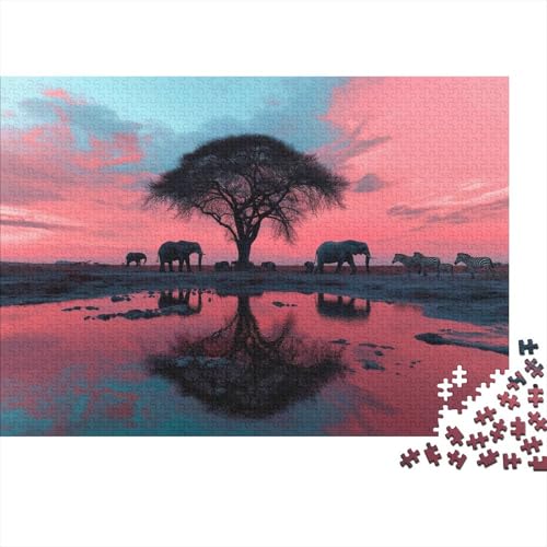 Südafrikanische Landschaft 1000pcs (75x50cm) Puzzle, Lernspiel Impossible Elefants Zebras Herausforderungsspielzeug Für Erwachsene Teenager von kaiyun