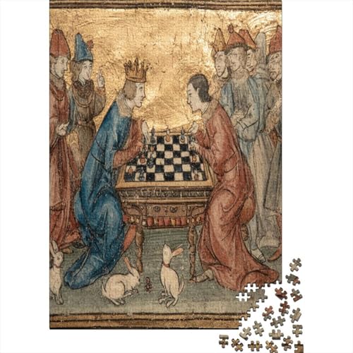 Szene mit Zwei edlen Figuren beim Schachspiel Mittelalterliche illuminierte Handschrift1000 Teile: Unmögliches Puzzle Für Erwachsene, Spiele, Geschenke, Kinder, Herausforderungs38x26cm/1000pcs von kaiyun