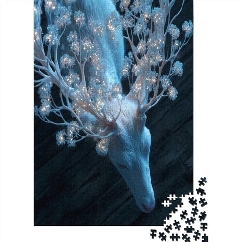 The Mysterious White Hirsch Puzzle 1000 Teile, Lernspiel, Unmöglich Schimmerndes blaues Geweih, Anspruchsvolles Spielzeug Für Erwachsene Und Kinder Ab 14 Jahren 38x26cm/1000pcs von kaiyun