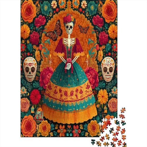 Totenkopf and Schmetterling Puzzle 1000 Teile, Lernspiel, Unmöglich Mexikanisches Folk Kunst, Anspruchsvolles Spielzeug Für Erwachsene Und Kinder Ab 14 Jahren 38x26cm/1000pcs von kaiyun