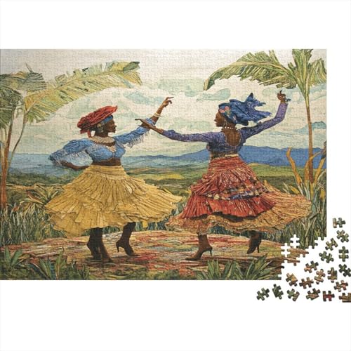 Traditionelles Fest 1000pcs (75x50cm) Schwer Puzzle Lernspiel Impossible Tanzende Frauen in der Landschaft Guyana Herausforderung Spielzeug Für Erwachsene Kinder von kaiyun