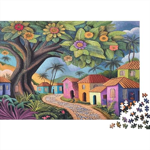 Tropisches Dorf Puzzle 1000pcs (75x50cm) Erwachsene Farbenreich Houses and Mysterious Trees Puzzle,Home Decor von kaiyun