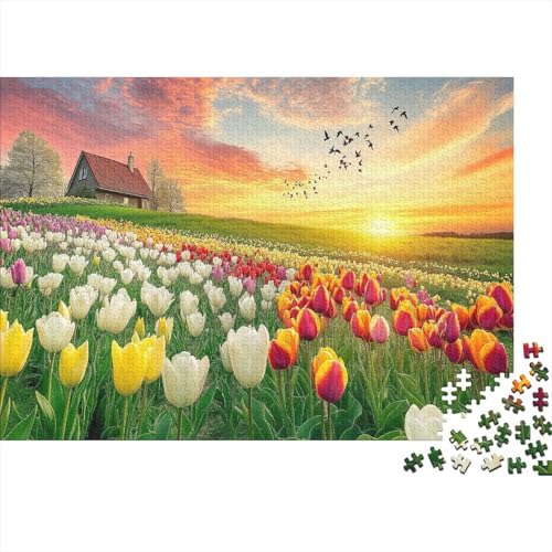 Tulpen 1000pcs (75x50cm) Schwer Puzzle Lernspiel Impossible Grüner Rasen Herausforderung Spielzeug Für Erwachsene Kinder von kaiyun