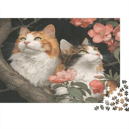 Two Katzes 1000pcs (75x50cm) Puzzle, Lernspiel Impossible Rosa Pfirsichblüten und grüne Blätter Herausforderungsspielzeug Für Erwachsene Teenager von kaiyun