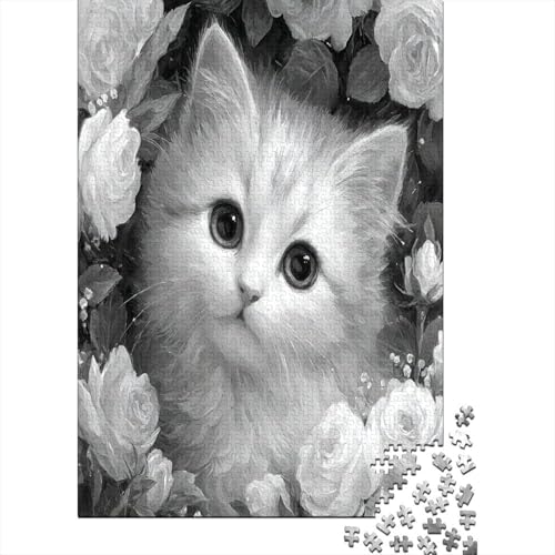 Ute Weiß Or Light Gray Katze Rose Puzzle 1000 Teile Für Erwachsene, Lernspiele, Heimdekoration38x26cm/1000pcs von kaiyun