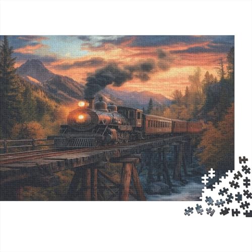 Vintage Dampflokomotive Puzzle 1000pcs (75x50cm) Erwachsene Alte Holzbrücke, Sonnenuntergang in den Bergen Puzzle,Home Decor von kaiyun