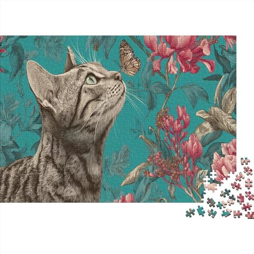Vintage-Druck Rätsel Für Erwachsene |Bengalkatze schnüffelt an einem Schmetterling| 1000pcs (75x50cm) Puzzles Lernspiele Home Decor von kaiyun