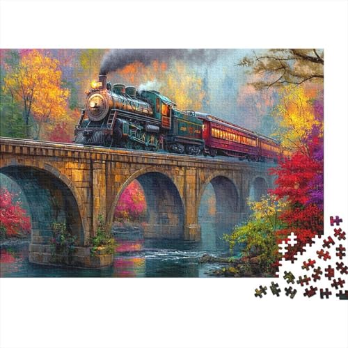 Vintage Steam Zug,Rätsel Für Erwachsene 1000pcs (75x50cm),Herausforderungsspiele Old Stone Brücke Herbst Blätter von kaiyun