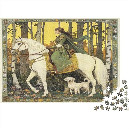 Walking in Wald with Dog,Schöne Reiterin,1000pcs (75x50cm),DIY-Puzzle Für Erwachsene von kaiyun