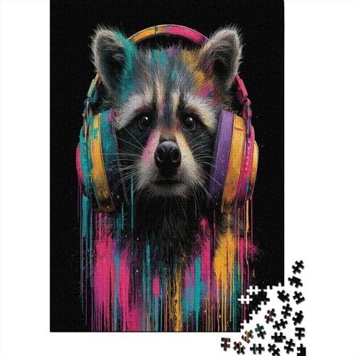 Waschbär mit übergroßen bunten Kopfhörern1000 Teile: Unmögliches Puzzle Für Erwachsene, Spiele, Geschenke, Kinder, Herausforderungs38x26cm/1000pcs von kaiyun