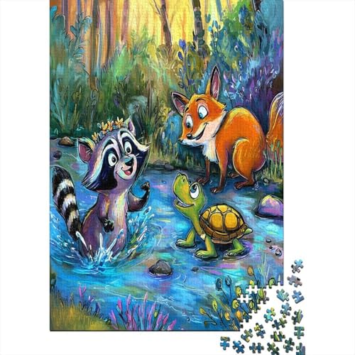 Waschbären Spielen und tollen im Bach 38x26cm/1000pcs Erwachsenenpuzzle - Schildkrötes FOchsees DIY-Puzzlespielzeug von kaiyun