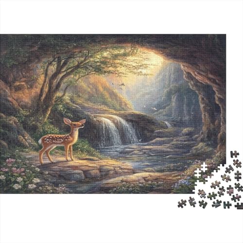 Wasserfall, Höhle Puzzle 1000pcs (75x50cm) Erwachsene Rehkitz Puzzle,Home Decor von kaiyun