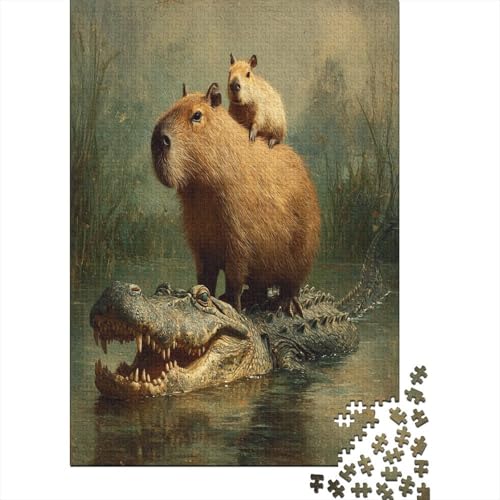 Wasserschwein reitet auf einem AlligatorPuzzle 1000 Teile Für Erwachsene, Lernspiele70x50cm/1000pcs von kaiyun