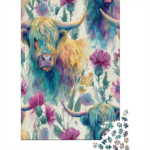 Watercolor Highland Katzetle and Blumen Puzzle 1000 Teile Für Erwachsene, Lernspiele, Heimdekoration70x50cm/1000pcs von kaiyun