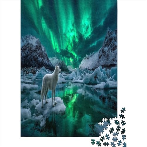 Weiß Arctic Wolf Green Nordlichter1000 Teile: Unmögliches Puzzle Für Erwachsene, Spiele, Geschenke, Kinder, Herausforderungs38x26cm/1000pcs von kaiyun