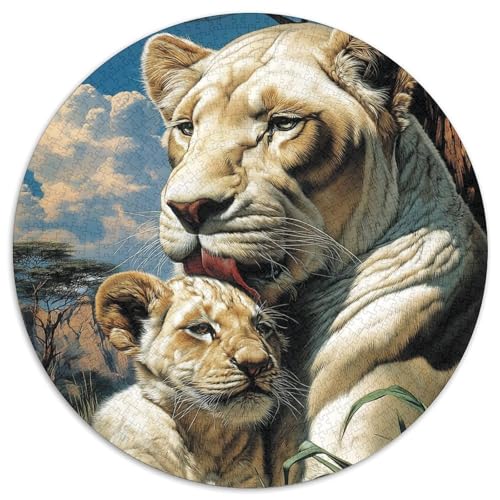 Weiß Löweess Licking A Weiß Löwe Cub,Rätsel Für Erwachsene 1000pcs (67.5x67.5cm),Herausforderungsspiele von kaiyun