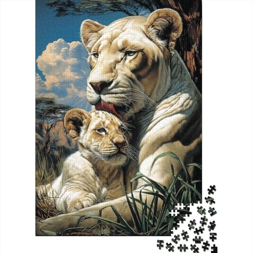 Weiß Löweess Licking A Weiß Löwe Cub Puzzle 1000 Teile, Lernspiel, Unmöglich, Anspruchsvolles Spielzeug Für Erwachsene Und Kinder Ab 14 Jahren 38x26cm/1000pcs von kaiyun