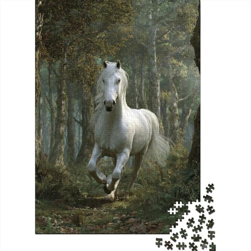 Weißes Horse rennt im Wald Puzzle 1000 Teile Für Erwachsene, Lernspiele, Heimdekoration70x50cm/1000pcs von kaiyun