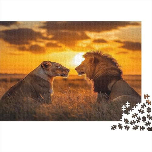 Wildtiere,Male and Female Lions Enjoying The Sonneset Gemusterte Nachhaltige Für Erwachsene Hochwertige Holzspielpuzzles 1000pcs (75x50cm) von kaiyun