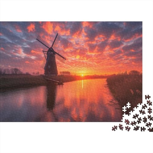 Windmühle 1000pcs (75x50cm) Schwer Puzzle Lernspiel Impossible Naturlandschaft Herausforderung Spielzeug Für Erwachsene Kinder von kaiyun