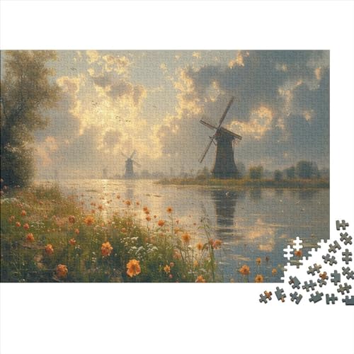 Windmühle 1000pcs (75x50cm) Schwer Puzzle Lernspiel Impossible Naturlandschaft Herausforderung Spielzeug Für Erwachsene Kinder von kaiyun