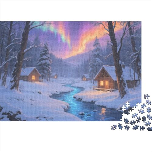 Winterliche Schneelandschaft,Häuser, Kleiner Fluss Gemusterte Nachhaltige Für Erwachsene Hochwertige Holzspielpuzzles 1000pcs (75x50cm) von kaiyun