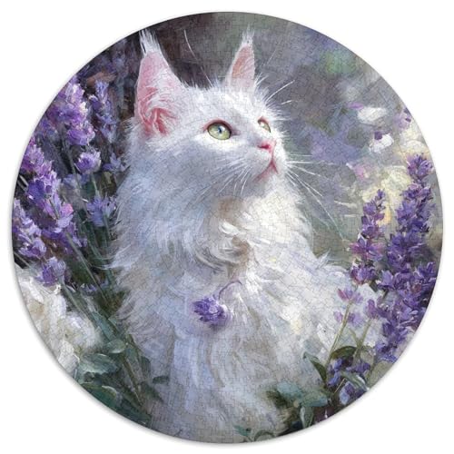 Wunderschöne weiße, Flauschige Katze, Lavendel Weiße Rosen Puzzle 1000 Teile Für Erwachsene, Lernspiele, Heimdekoration1000pcs (67.5x67.5cm) von kaiyun
