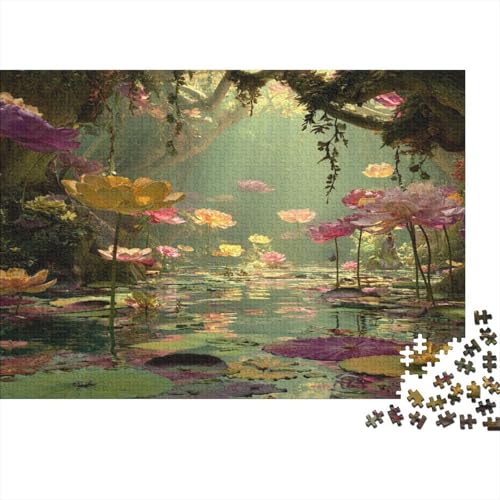 Wunderschöner Waldteich 1000pcs (75x50cm) Schwer Puzzle Lernspiel Impossible Blühender LotusHerausforderung Spielzeug Für Erwachsene Kinder von kaiyun