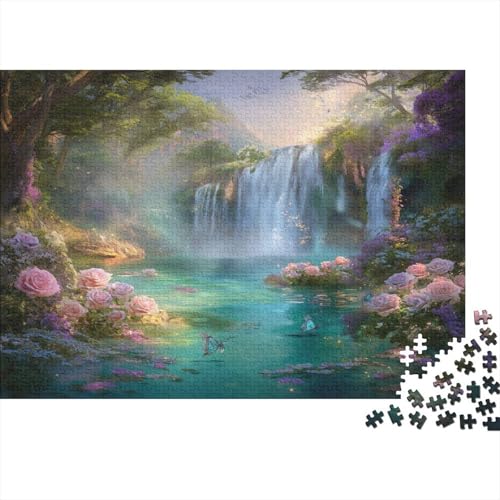 Wunderschöner Wasserfall-Lila Rosen und Blumen 1000pcs (75x50cm) Schwer Puzzle Lernspiel Impossible Herausforderung Spielzeug Für Erwachsene Kinder von kaiyun