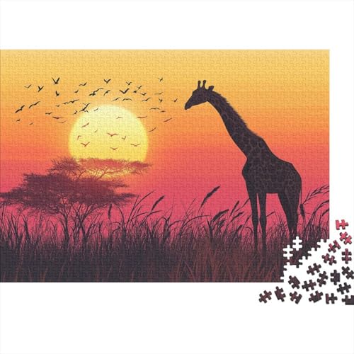 Wunderschöner afrikanischer Safari-Sonnenuntergang 1000pcs (75x50cm) Puzzle, Lernspiel Impossible Giraffes Flying Vogels Herausforderungsspielzeug Für Erwachsene Teenager von kaiyun