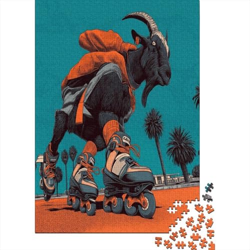 Ziege auf Rollschuhen Puzzle 1000 Teile, Lernspiel, Unmöglich, Anspruchsvolles Spielzeug Für Erwachsene Und Kinder Ab 14 Jahren 70x50cm/1000pcs von kaiyun