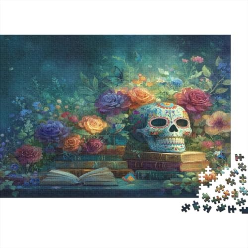 Zuckerschädel mit Büchern und Rosen 1000pcs (75x50cm) Puzzles, Die Für Erwachsene Und Personen Ab 14 Jahren Geeignet Sind von kaiyun