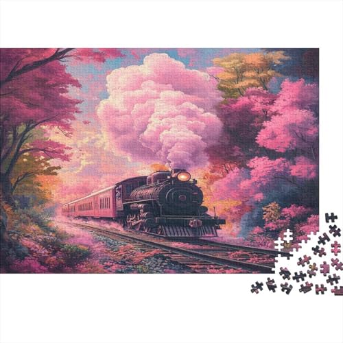Zug,Rätsel Für Erwachsene 1000pcs (75x50cm),Herausforderungsspiele Farbeful Trees Pink Sky von kaiyun