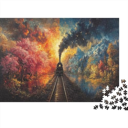 Zug Passing Through Four Seasons Scene Rätsel Für Erwachsene |Malkunst| 1000pcs (75x50cm) Puzzles Lernspiele Home Decor von kaiyun