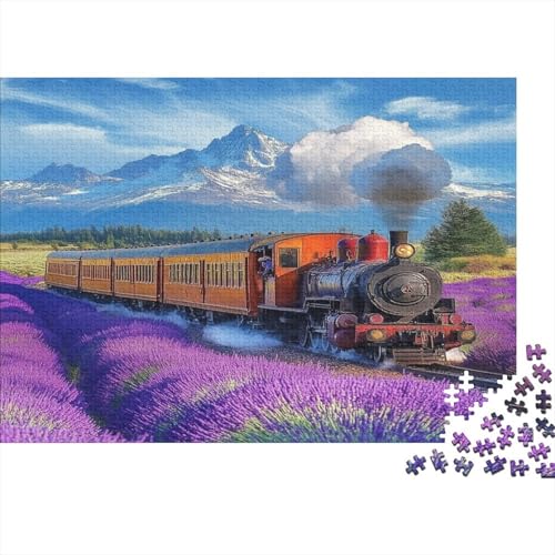 Zug Passing Through Lavender Fields,Rätsel Für Erwachsene 1000pcs (75x50cm),Herausforderungsspiele Eine Szene voller Geschwindigkeit und Ruhe von kaiyun