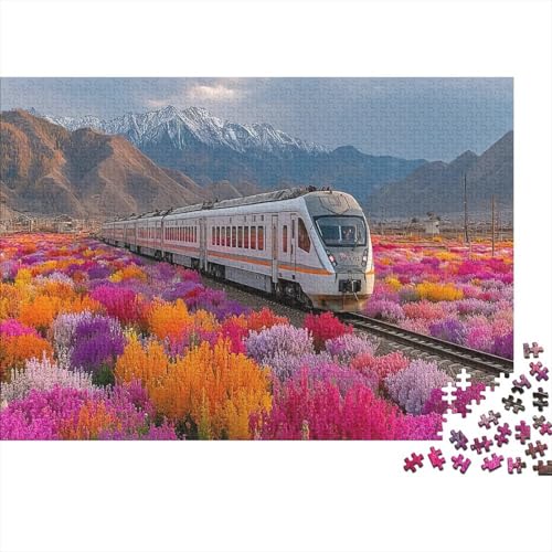 Zug durchquert sommerliche Blumenfelder 1000pcs (75x50cm) Schwer Puzzle Lernspiel Impossible Herausforderung Spielzeug Für Erwachsene Kinder von kaiyun
