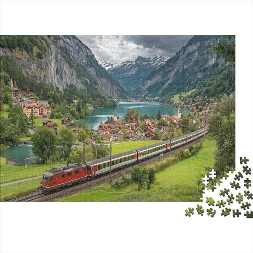 Zug fährt durch EIN Dorf in den Schweizer Alpen 1000pcs (75x50cm) Schwer Puzzle Lernspiel Impossible Herausforderung Spielzeug Für Erwachsene Kinder von kaiyun