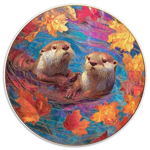 Zwei Otter Schwimmen im Wasser, Herbstlaub 1000pcs (67.5x67.5cm) Puzzle, Lernspiel Impossible Herausforderungsspielzeug Für Erwachsene Teenager von kaiyun